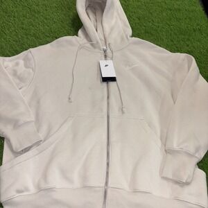 Nike Sportswear Women's L Oversized Jersey Full Zip Hoodie Cream DQ5758-104